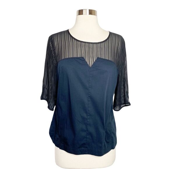 Robert Rodriguez Womens Dahlia Mesh Blouse Size Small Black Sheer Panel - Picture 1 of 7